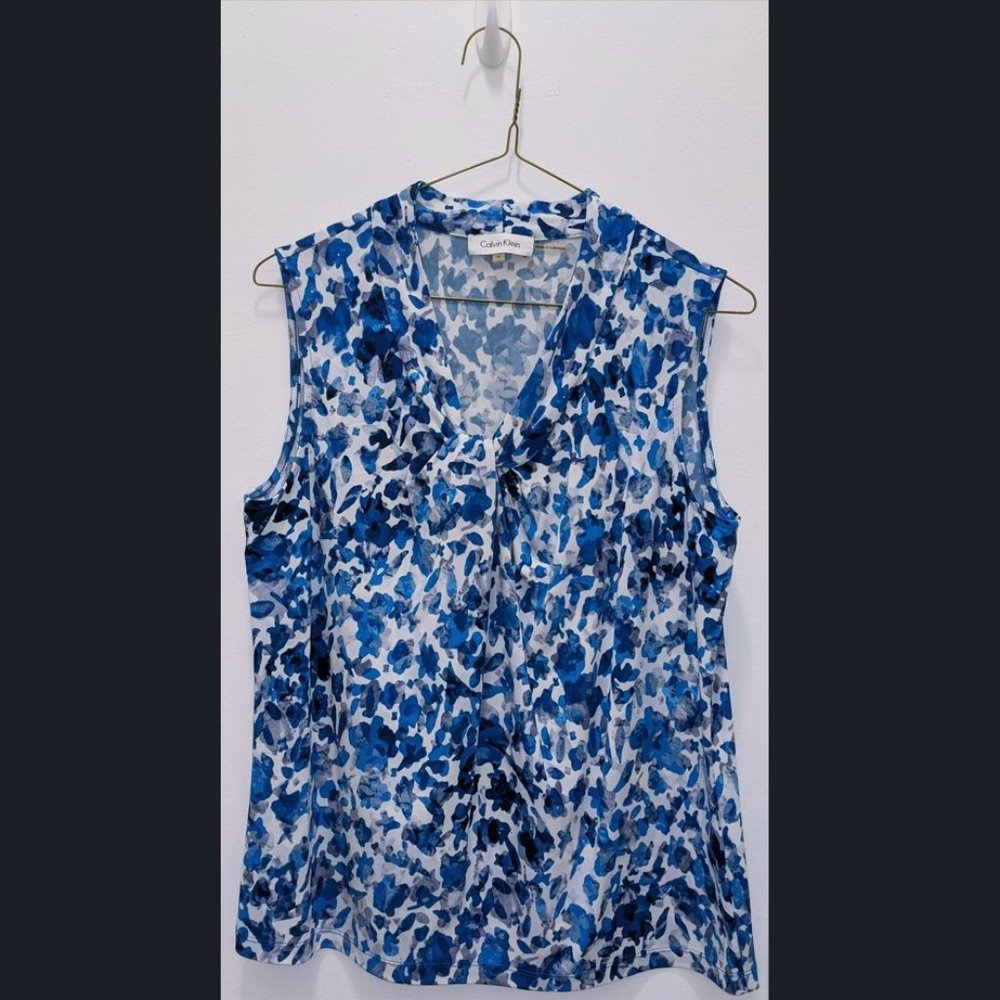 Calvin Klein Floral Sleeveless V-Neck Blouse, Size M